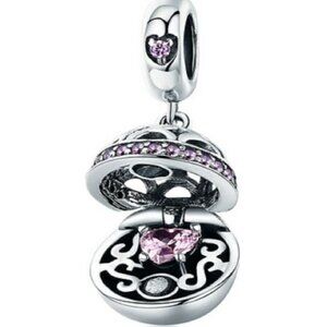 Sterling Silver Pink Love Gift Box Dangle Ball Charm